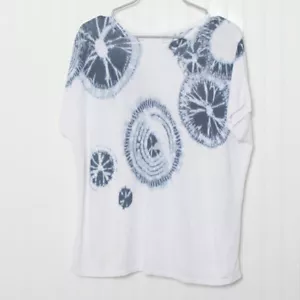 Top Jill Pure Jill blu bianco TieDye Crew collo manica corta lino cotone Med - Foto 1 di 8