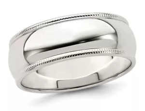 Mens Milgrain Wedding Band Ring in Sterling Silver (7mm) - Picture 1 of 4