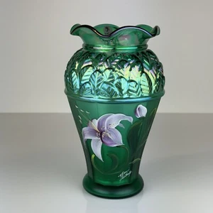 Fenton Glass - Designer Showcase Series - Emerald Green Vase 8.25" Tall - Picture 1 of 12
