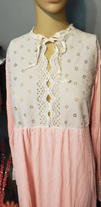 Vintage Long Nightgown Pink Peke-a-Boo Cut Outs Lacy 1970s Lingerie Medium - Picture 1 of 7