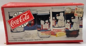 NOS Vintage 8 Glass Coca Cola Coke Polar Bear Glasses - Picture 1 of 6