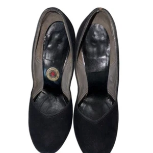 Delman decolte vintage anni 40 nere scamosciate donna 5 tacchi formali slip-on croce rossa US - Foto 1 di 7