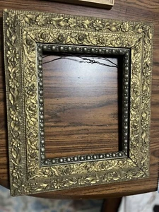Antique gold gesso frame 13 3/4 X 15 3/4 Center Opening 7.5 X 9.5 - Picture 1 of 10