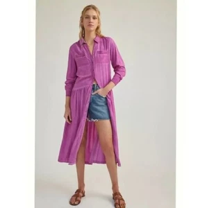 ¡¡NUEVO CON ETIQUETAS!! Maxi Vestido Camisa Anthropologie PILCRO Kimberly Rosa Frambuesa Mediano - Imagen 1 de 15
