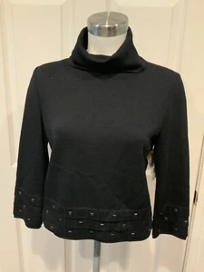 St. John Sport Black Studded Knit Turtleneck, Size P / 2 - Picture 1 of 8