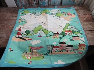 Vintage handgefertigte Applikation Patchwork Meer Dorf Szene Wandhängend 26 Zoll x 26 Zoll - Bild 1 von 6