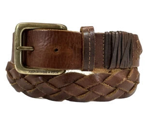 Abercrombie & Fitch Vintage Men’s Brown Leather Braided Belt Medium Moose Logo - Picture 1 of 8