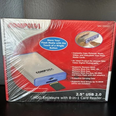 COMP USA 333107 2.5" USB 2.0 HDD ENCLOSURE 8-IN-1 Card Reader & Case  NEW - Image 1 of 2
