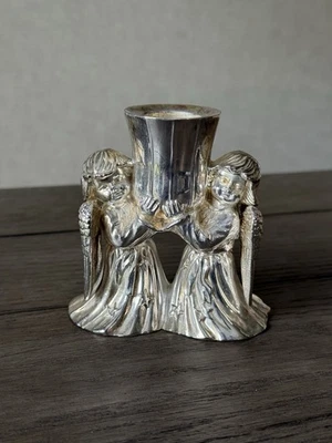 Candelabro vintage plateado ángel único resistente Foto 1 de 4