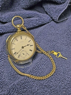 Antique American Watch Co. pre-dates Waltham M1877 Broadway Grade KWKS w/ chain - Image 1 of 4