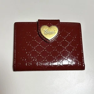GUCCI business card holder card case Lovely Heart Pass case Leather Red C163 - Picture 1 of 9