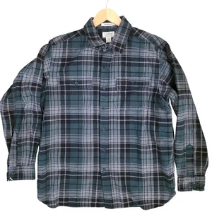 L.L. Camicia vintage in tessuto camoscio BEAN taglia L grigio verde a quadri grunge gorpcore utility - Foto 1 di 7