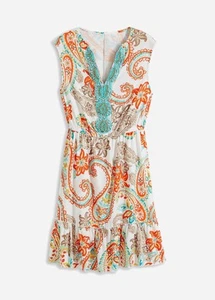 Kleid mit Perlen-Applikation Gr. 44/46 Weiß Orange Türkis Damen Sommerkleid Neu - Bild 1 von 1