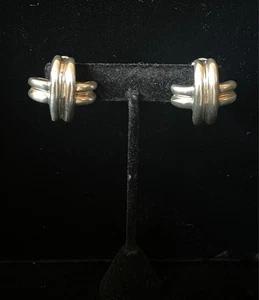 TIFFANY X Large Cross Earring Omega Back 925 Sterling Silver w Box Vintage - Picture 1 of 5