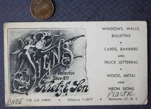 1900-10s Era Rochester New York Kretz & Son neon signs business card SCARCE - - Picture 1 of 1