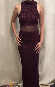 Vintage 90’s Evening Formal Party Maxi Dress Back Slit Purple Plum 7 SMALL - Picture 1 of 11