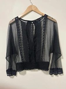 Zara Women’s Top S Black Sheer Lace Bell Sleeve - Picture 1 of 7