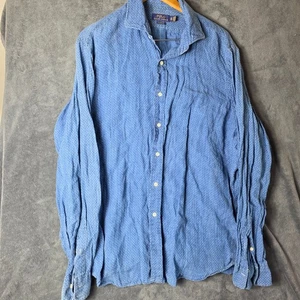 Polo Ralph Lauren Shirt Linen Mens XL Blue Dotted button Up 100% Linen Casual - Picture 1 of 6