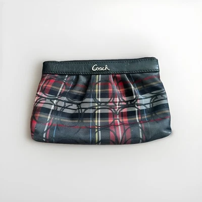 Coach Plaid Wristlet Pouch Black Red Tartan Check Small Coin Makeup Bag - Image 1 of 4