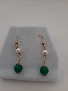 ORECCHINI In Argento 925 placcato oro gancio ad amo, Perle A.Dolce e Agata Verde - Foto 1 di 2