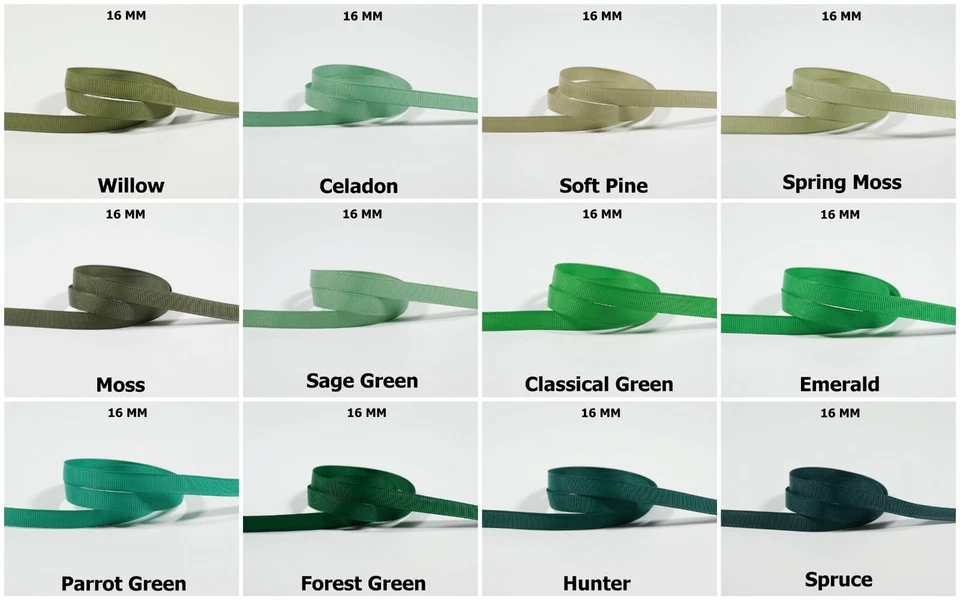 10yds -- 16mm Green Moss Forest Green Hunter Grosgrain Ribbon 12 COLOURS U PICK - image 1 of 1