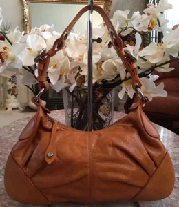 Francesco Biasia Orange Pleated Leather Medium Tote Shoulder Bag EUC. - Picture 1 of 7
