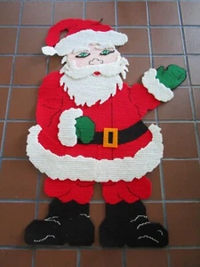 Vintage Finished Santa Needlepoint Wall Door Art 3D Plastic Canvas yarn 39" T - Picture 1 of 12
