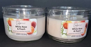 2 Mainstays WHITE ROSE & PEACH 3 Wick Jar Candle 11.5 oz / Free Shipping - Picture 1 of 4
