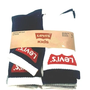 Levi's Kid's Socks Small 3Y-5Y 7-9 Regular Cut White/Blue/Red /Gray, Pack of 6 - Picture 1 of 8