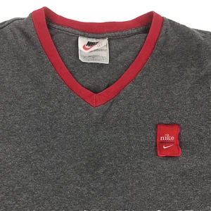 Vintage Nike Men's Shirt V-Neck Sportswear Puffer Patch Logo Large Gray & Red - Picture 1 of 18