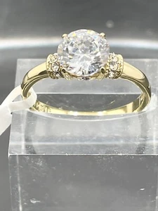 Gold ring solitaire accents cz engagement ladies - Picture 1 of 10