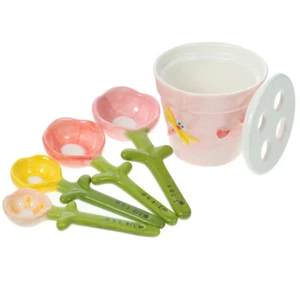 1 Set of Ceramic Flower Measuring Spoons with Holder Baking Flower Shape - Picture 1 of 12