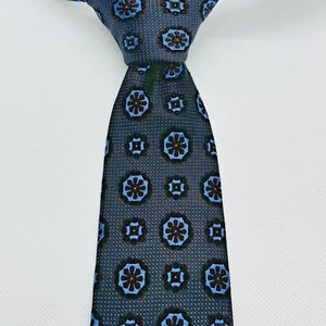 Cravatta Joseph Abboud jacquard in seta geometrica marrone cobalto navy 59"x3,5" - Foto 1 di 5