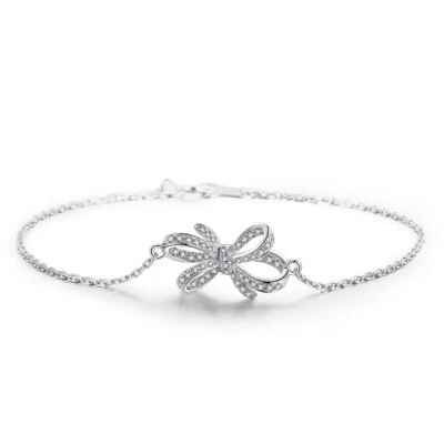 Pulseira feminina de prata 925 estilo nó arco joias finas doce 0,2 ct diamante real - Imagem 1 de 4