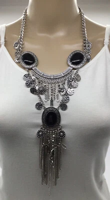 Chico's Silver/ Black Gorgeous Statement Necklace NEW - Image 1 of 3