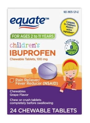 Equate Children's Ibuprofen Chewable Tablets 100 mg Grape Flavor 24ct - Image 1 of 4