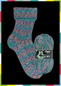 Opal Sockenwolle Wolle Showbiz Rampenlicht grün orange rosa 4fach 100 g Wolle - Bild 1 von 1