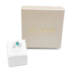 Anillo Mujer Hecho de Oro Blanco 18KT Con Esmeralda Ovalados Y Diamanti. Nuevo - Imagen 1 de 8
