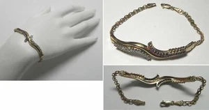 C1631 Estate 14K Solid Yellow Gold Diamond & Ruby Bypass Bismark Bracelet, 7.25" - Picture 1 of 1