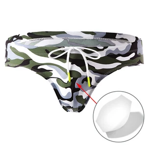 Herren Badehose Sexy Bikini Boardshorts Schnürung Bademode Camo Unterteil - Picture 1 of 10