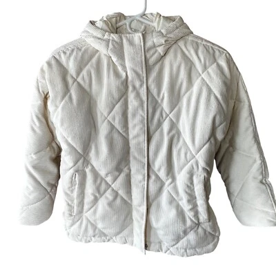 Madewell Corduroy Diamond Quilted Hooded Jacket Parka Womens M White Lined - Image 1 of 4