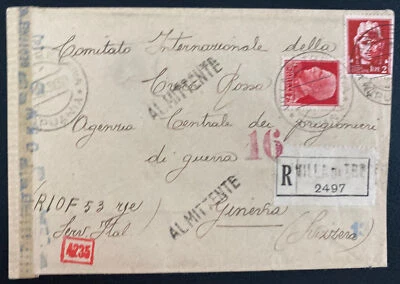 1944 Villa Di Tresana Italy censored Registered cover to Switzerland Red Cross - Image 1 of 2