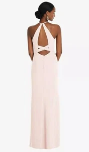 Dessy Collection Halter Criss Cross Cutout Back Maxi Dress Blush 8 Sample - Picture 1 of 13