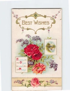 Postal Mejores Deseos Felices Días y Muchos con Rosas Flores Impresión Artística en Relieve - Imagen 1 de 2