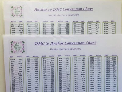 DMC/ANCHOR NUMBER CONVERSION CHART (DMC to Anchor and Anchor to DMC) - Image 1 of 3