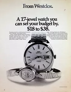 VINTAGE 1970s Print Ad ~ Westclox ~ A 17-jewl watch you can set your budget by. - Picture 1 of 1