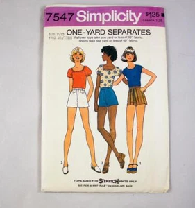 Vintage Simplicity Pattern 7547 Knit Top Shorts One-Yard Separates Jr/Teen 9/10 - Picture 1 of 2