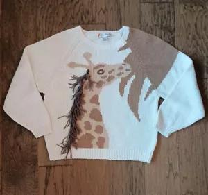 Vintage Chaus Sweater Size M Giraffe Design Oversized Beige 3D Novelty - Picture 1 of 11