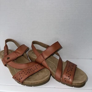 Earth Origins Kendra Khloe 9.5, Sandals Ginger,Cork Wedge, Leather Strap Open - Picture 1 of 9