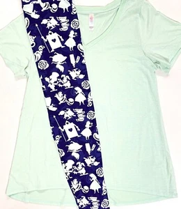 LuLaRoe Disney ALICE IN WONDERLAND Soft Stretch Leggings Size TC Tall & Curvy - Picture 1 of 12